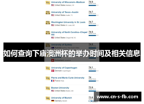 如何查询下庙澳洲杯的举办时间及相关信息